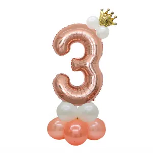 32-inch rose gold number 3 balloon column with crown for 3rd birthday party decor