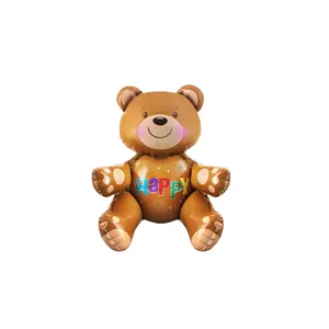 Bruine teddybeer folieballon met Happy tekst voor feestversiering en events