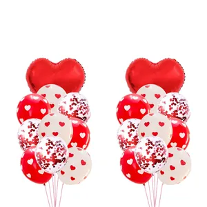 Lot de ballons coeur rouges avec confettis et motifs coeurs pour décoration de la Saint-Valentin