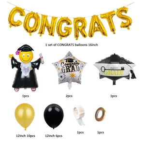 Abschlussfeier Ballonset mit goldenen Folienbuchstaben und schwarzen Latexballons