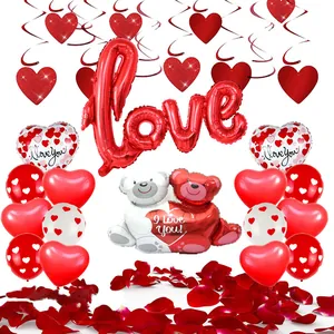 Romantic Valentine's Day Balloon Collection Aluminum Foil Love Heart Shaped Bears And Rose Petals For Wedding Proposal Decor