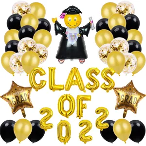 Abschlussfeier Dekoration Luftballons Gold Schwarz Metallic Folienbuchstaben Class Of 2022 Congrats Grad Ballons Für Zeremonie