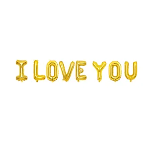 Kit de ballons alphabet en aluminium doré I LOVE YOU pour déco de Saint-Valentin
