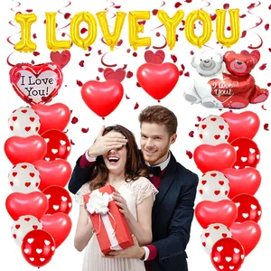 Romantisches Valentinstag Ballon Set Mit I Love You Buchstaben Herz Folienballons Bär Rosenblüten Für Hochzeit Deko