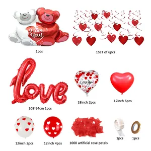 Romantic Valentine's Day party decoration set with love balloon and red rose petals