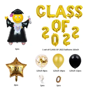 Abschlussballons Set 2022 mit goldenen Buchstaben Ballons und Konfetti Luftballons