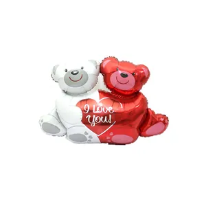 Love bears foil balloon with red heart and I Love You text for wedding and party decor