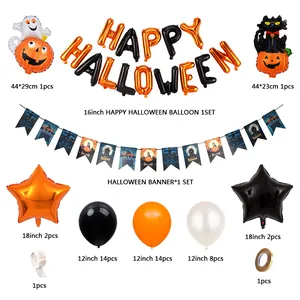 Set decorativo de Halloween con globos de papel de aluminio y látex en naranja y negro