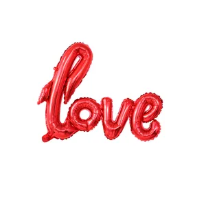 Red cursive Love foil balloon with metallic finish for romantic wedding or party decor