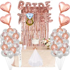 Décorations Mariage Kit Ballons Rose Gold Bride To Be Coeur Aluminium Bague Diamant Rideau Pluie Echarpe Enterrement Vie Jeune Fille