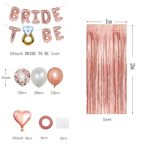 Kit décoration fête Bride to Be or rose avec bague diamant et ballons alu