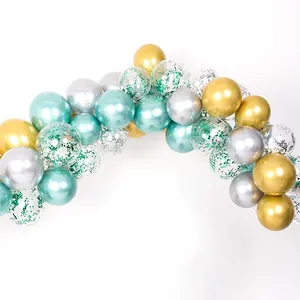 Jungle theme balloon arch kit with metallic green, gold and green confetti balloons