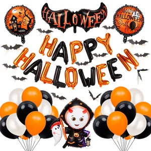 Globos de Látex y Papel de Aluminio Happy Halloween Murciélago Fantasma Calabaza Araña Decoración de Fiesta Suministros Hogar