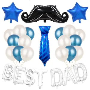 Father's Day balloon set with BEST DAD letters, mustache, tie and star foil balloons