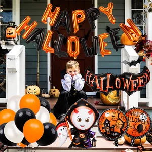 Set globos Halloween con letras Happy Halloween, murciélago y globos de látex naranja negro