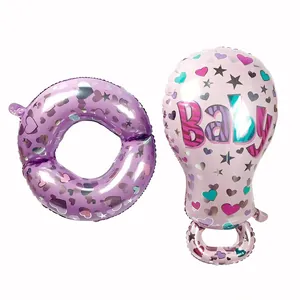 Kit ballons en aluminium rose tétine bébé et violet anneau pour fête d'anniversaire