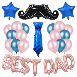 Father's Day balloon set with BEST DAD letters, mustache, tie and star shapes