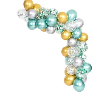 Jungle theme balloon arch kit with metallic green gold and silver confetti balloons
