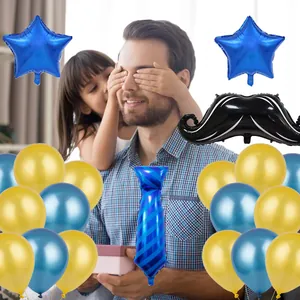 Father's Day Best Dad balloon set with blue stars, mustache, and necktie foil balloons