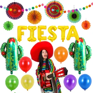 Set di palloncini Fiesta hawaiani con lettere FIESTA dorate e decorazioni a cactus