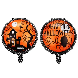 Set de globos de papel de Halloween con diseños de araña y casa encantada naranja