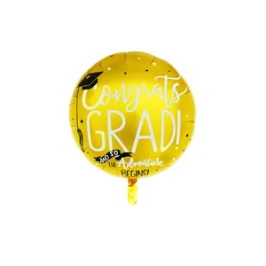 Ballon rond en aluminium doré pour remise de diplôme avec texte Congrats GRAD et mortier