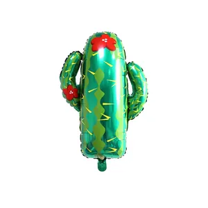 Palloncino in alluminio a cactus verde con fiori rossi per festa a tema Hawaii