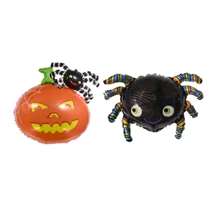 Lot de ballons Halloween en aluminium avec citrouille araignée et grande araignée noire