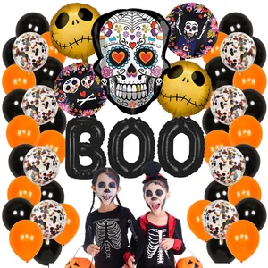 Halloween Skelett Folienballon Kit Mit BOO Buchstaben Ballons Und Banner Für Party Deko Kinder Festliches Geschenk
