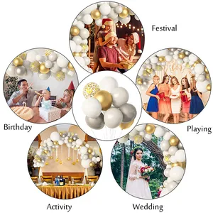 Daisy balloon arch kit with gold, silver, and white balloons for birthday and wedding party