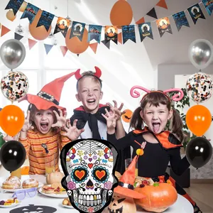Halloween Luftballon Set mit Totenkopf Folienballon, Latexballons und Festbanner