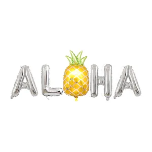 16 inch silver ALOHA foil balloons and 3D golden pineapple for tropical party decor