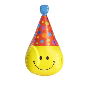 4D smiling face balloon with party hat design for baby birthday celebration decoration