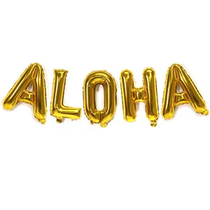 16-inch gold ALOHA foil balloon set for Hawaii tropical fruit themed party decorations