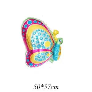 Detailed view of a colorful 50x57cm butterfly foil balloon for children's birthday decor