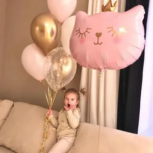 Set di palloncini a forma di gatto rosa con corona per feste di compleanno rosa