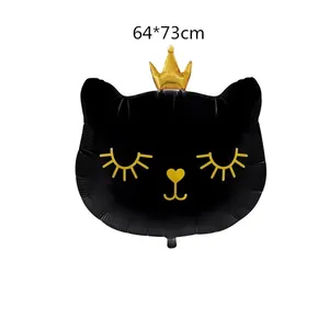 Palloncino a gatto nero con corona 64x73cm per feste di compleanno e decorazioni