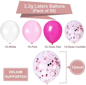 50-piece 12-inch latex balloon set in pink and rose gold confetti for party decoration