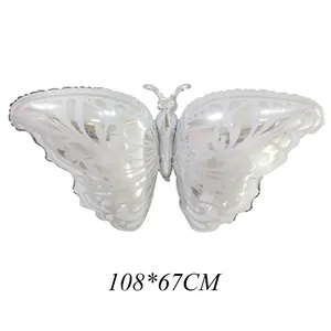Macro detail of a large 108x67CM butterfly foil balloon with elegant floral patterns