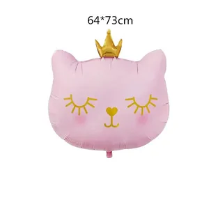 Palloncino in alluminio gatto rosa con corona per festa di compleanno 64x73cm
