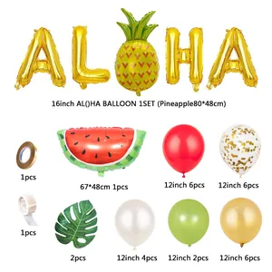 Kit de ballons Aloha Hawaï avec ballons en aluminium ananas et pastèque pour fête