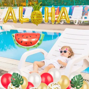Kit de ballons tropicaux Aloha avec décorations ananas, pastèque et feuilles de palmier
