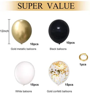 50pcs 12 inch black gold and white latex balloons set with confetti for party decor