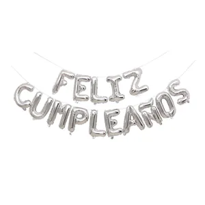 Set di palloncini Feliz Cumpleaños in lamina d'argento da 16 pollici per feste