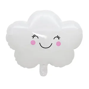 Smiling white cloud foil balloon with rainbow tassel for birthday party decoration