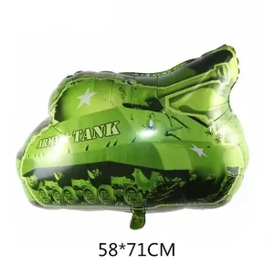 Large camouflage green army tank foil balloon 58x71cm for children birthday party decor