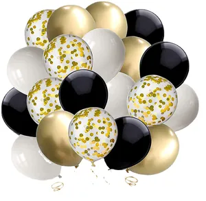 50-piece black and gold latex balloon set with sequins for birthday party decoration