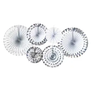 6pcs silver foil paper fans with laser metallic texture for birthday and wedding party decor