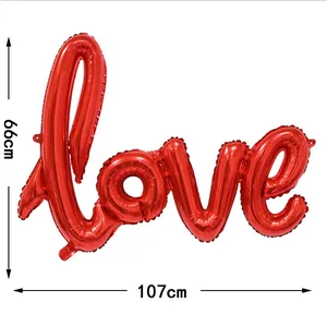 Large red foil love script balloon measuring 107x66cm for wedding and party decor
