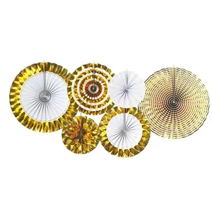 6-piece gold and white decorative paper fan set for wedding and birthday party decoration